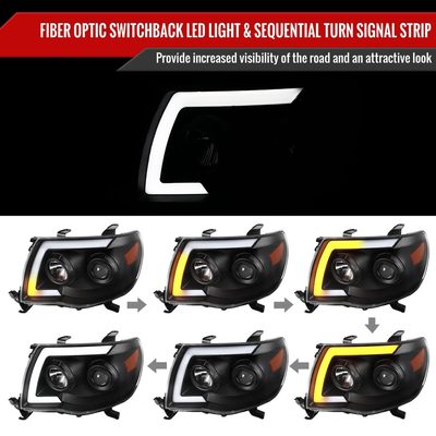 2005-2011 Toyota Tacoma LED Bar Projector Headlights Turn Signal Lights Black