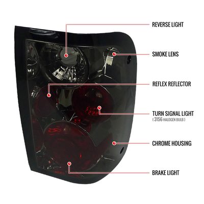 2001-2005 Ford Ranger Tail Lights Chrome Housing/Smoke Lens