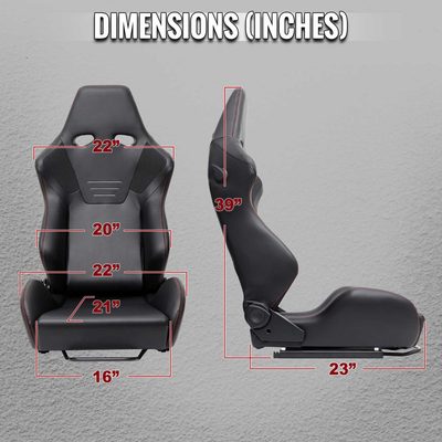 Universal Racing Seat Black Pu Nappa With Double Red Stitch