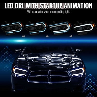 For Dodge Charger 2011-2014 Headlights LED DRL Light Strip Turn Signal Side Marker Black Housing Smoked Lens
