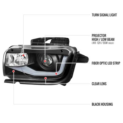 2010-2013 Chevy Camaro LED Bar Projector Headlights Matte Black/Clear Lens