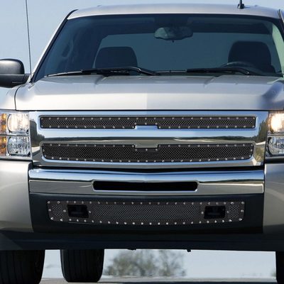 2007-2013 Chevy Silverado 1500/1500HD Rivet Black Steel 3PC Mesh Grille insert