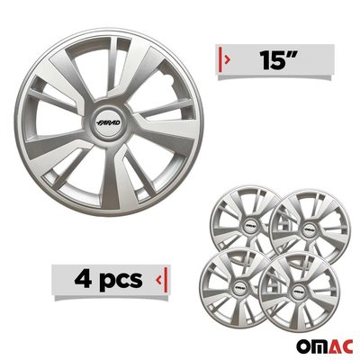 Twintone Hub Caps Wheel Cover 15" Grey & White Insert Full Set 4 pcs.