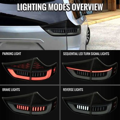 For Toyota Sienna 2015-2020 Full LED Tail Lights Sequential Signal Startup Black Housing Smoked Lens