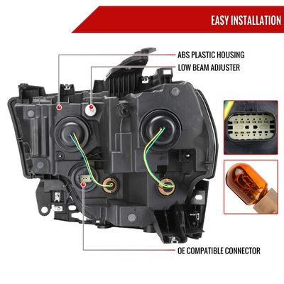 For Dodge RAM 2500 3500 2019-2024 Factory Style Crystal Headlight Passenger Side Only Black Housing Clear Lens