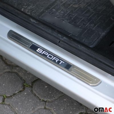 GMC Sierra Door Sill Scuff Plate Illuminated Sport Stainless Steel Silver 2 Pcs