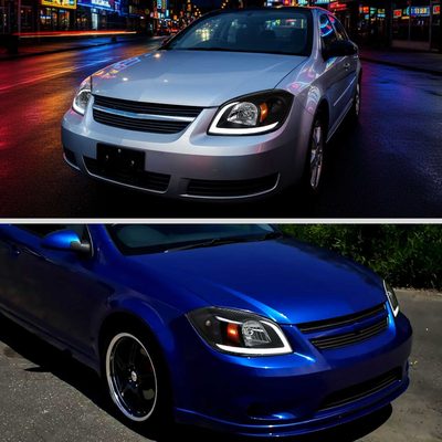 For Chevrolet Cobalt / Pontiac G5 2005-2010 LED Bar Projector Headlights LED DRL Light Tube Black Housing Clear Lens