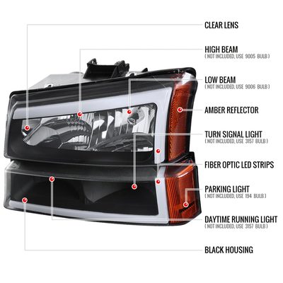 2002-2006 Chevy Avalanche/ Silverado LED Bar Factory Headlights&Bumper Lights