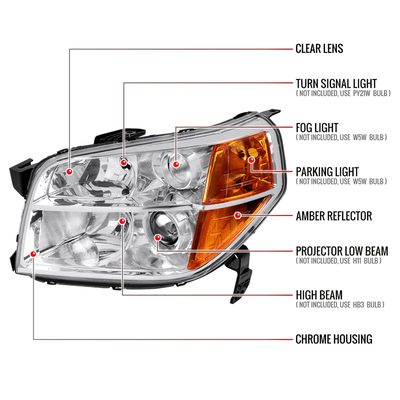 2006-2008 Honda Pilot Projector Style Headlights Chrome Housing/Clear Lens