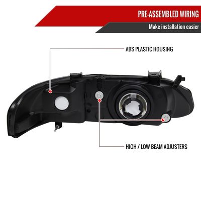 2000-2003 Nissan Sentra Factory Style Crystal Headlights Matte Black/Clear