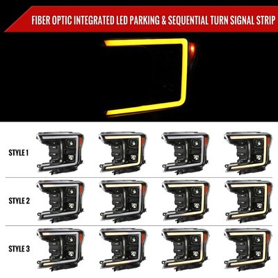 For Ford F-150 2018-2020 LED C-Bar Projector Headlights Turn Signal Lights Matte Black Housing Clear Lens