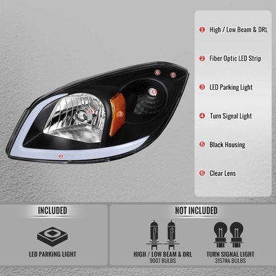 For Chevrolet Cobalt / Pontiac G5 2005-2010 LED Bar Projector Headlights LED DRL Light Tube Black Housing Clear Lens