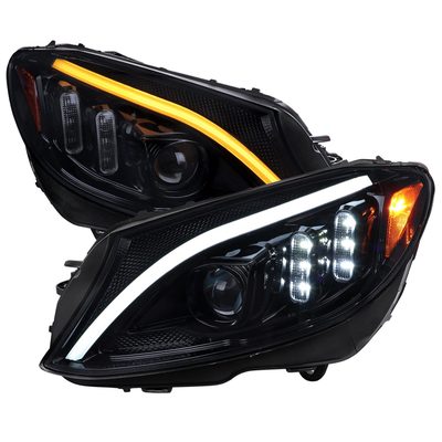 2015-2018 Mercedes-Benz C-Class W205 Signal Headlights Black/Light Smoke