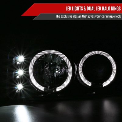 1999-2006 GMC Sierra/Yukon/Yukon XL Dual Halo Projector Headlights Jet Black