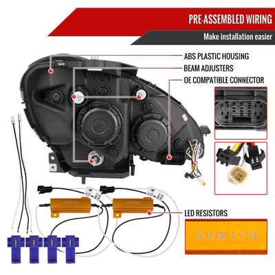 2012-2014 Mercedes-Benz W204 C-Class LED Bar Projector Headlights Smoke