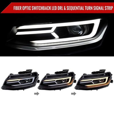 For Chevrolet Camaro 2016-2018 LED Strip Projector Headlights Turn Signal Lights Matte Black Housing Clear Lens
