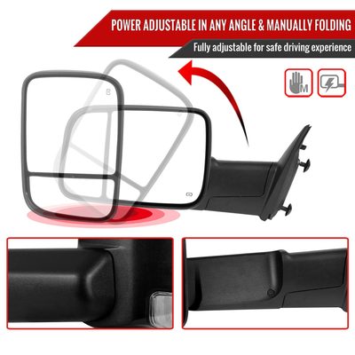 2013-2015 Dodge RAM Heated Towing Mirrors Clear Lens Turn & Puddle Lights