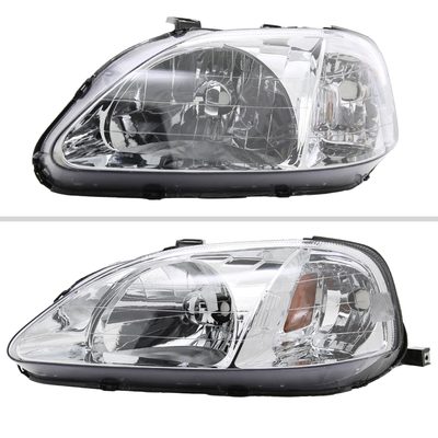 1999-2000 Honda Civic Crystal Headlights w/ Amber Reflector Chrome/Clear Lens