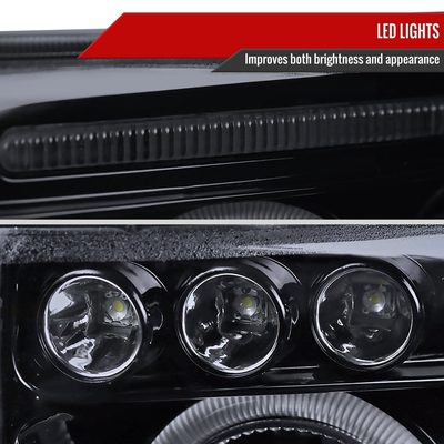 1994-2001 Dodge RAM 1500 2500 3500 Dual Halo Projector Headlights Black/Smoke