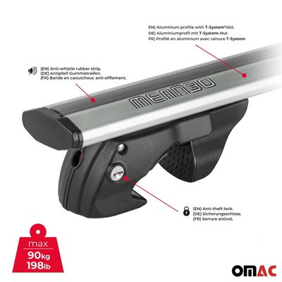 2025-2026 VW Tiguan Roof Rack Cross Bars Luggage Carrier Gray 2Pcs