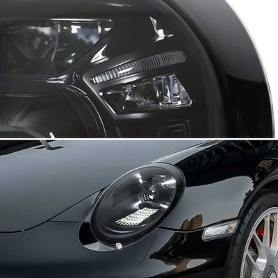 For Porsche 911 997.2 2009-2013 LED Projector DRL Headlights Matte Black Glossy Accents Clear Lens
