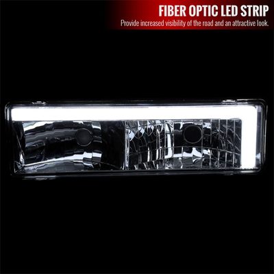 1988-1998 Chevy/GMC C10 C/K LED Strip Factory Style Headlights Chrome/Clear