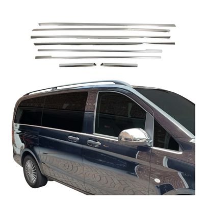 2016-2024 Mercedes Metris Long Window Molding Trim Streamer S. Steel 8 Pcs