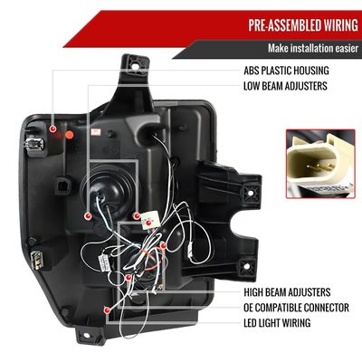 2008-2010 Ford F-250 F-350 F-450 Dual Halo Projector Headlights Matt Black