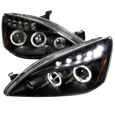 2003-2007 Honda Accord Dual Halo Projector Headlights Matte Black/Clear Lens
