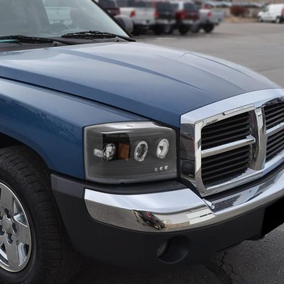2005-2007 Dodge Dakota Dual Halo Projector Headlights Matte Black/Clear Lens