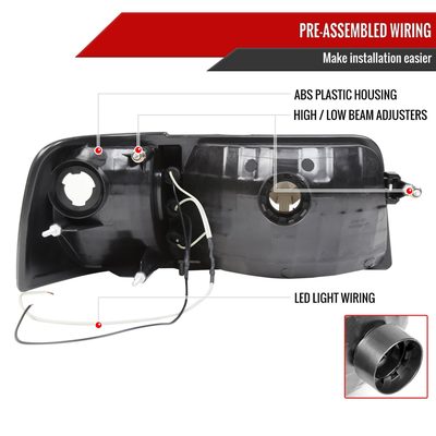 1993-1997 Ford Ranger Factory V2 Headlights w/Corner Lights Matt Black/Clear