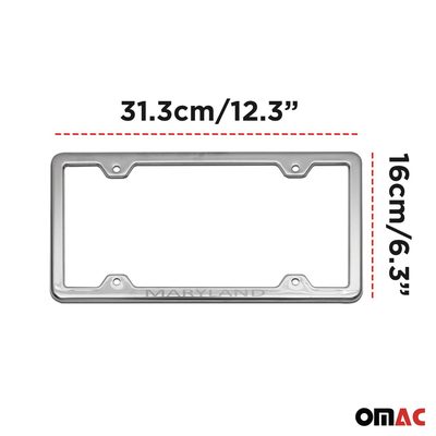 MARYLAND Print License Plate Frame Chrome Stainless Steel 2 Pcs