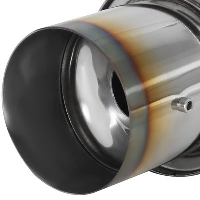 Universal 2.5" Inlet/4" Outlet S.Steel Spiral Flow Exhaust Muffler w/ Burnt Tip