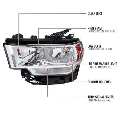2019-2024 Dodge RAM 2500/3500/4500/5500 Factory Style Headlights Chrome/Clear