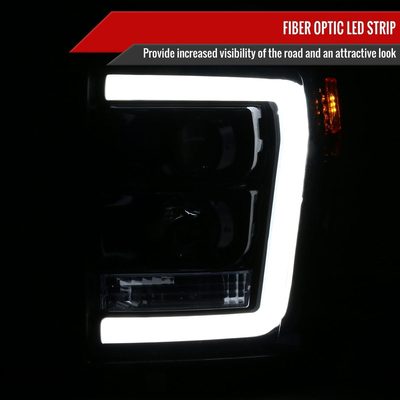 2011-2016 F-250/350/450/550 LED C-Bar Projector Headlights Glossy Black/Smoke