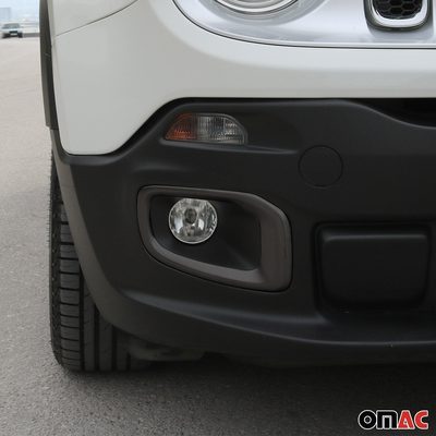 2015-2018 Jeep Renegade Fog Light Lamp Bezel Cover Brushed Steel Dark 2Pcs