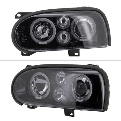 1993-1998 VW Golf Mk3/Cabrio Dual Halo Projector Headlights Black/Smoke