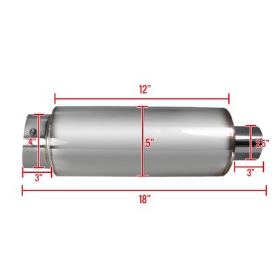 Universal 2.5" Inlet/4" Outlet Stainless Steel Muffler w/ Fireball Style Tip