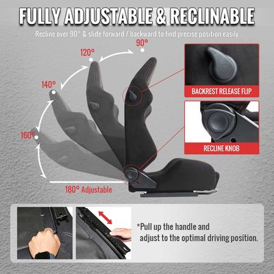 Universal Racing Seat Black Suede With Double Red Stitch