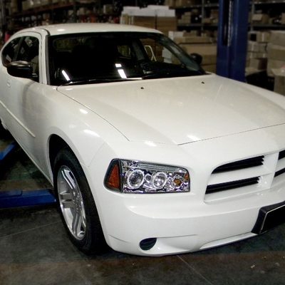 2005-2010 Dodge Charger Dual Halo Projector Headlights Chrome/Clear Lens