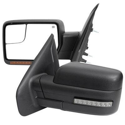 2007-2014 Ford F150 Black Heated Side Mirrors LED Turn Signal & Puddle Light