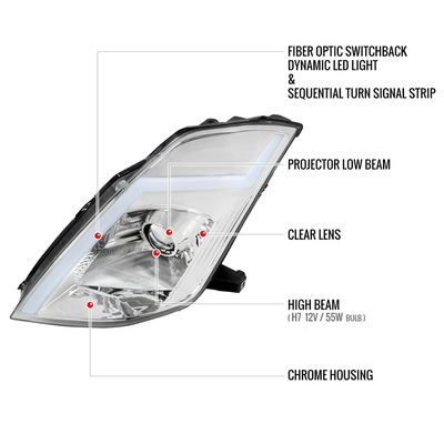 2003-2005 Nissan 350Z Signal Animated LED Bar Projector Headlights Chrome