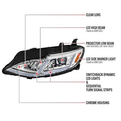 2019-2024 Chevy Malibu Sequential LED Turn Signal Projector Headlights Chrome