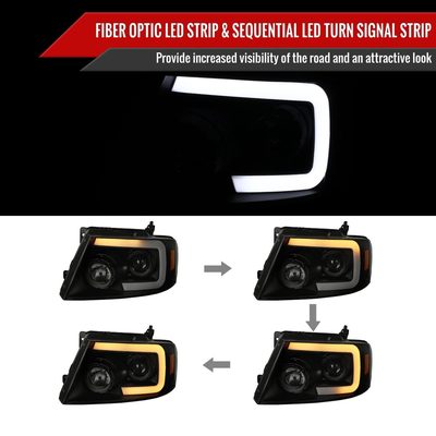 2004-2008 Ford F-150/Lincoln Mark LT LED CBar Projector Headlights Black&Smoke