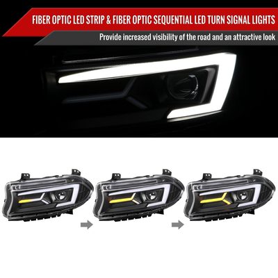 2015-2023 Dodge Charger LED Projector Headlights LED Turn Signal Black