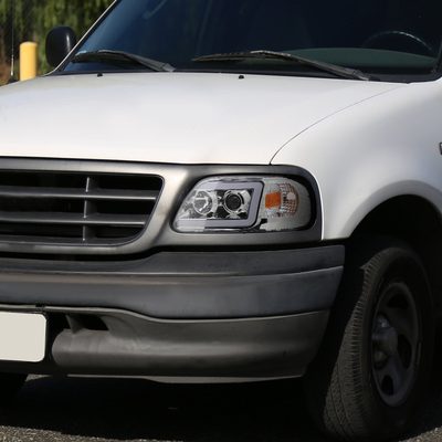 1997-2004 Ford F-150 / 97-2002 Expedition LED C-Bar Projector Headlights Chrome