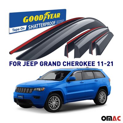 Goodyear Wind Deflectors for Jeep Grand Cherokee 2011-2020 Tape-On Smoke 6 pcs