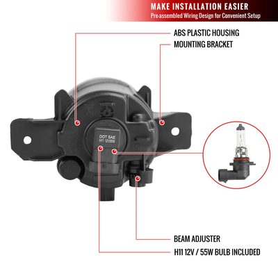 2014-2016 Nissan Rogue H11 Fog Lights Kit Switch & Wiring Harness Chrome/Clear