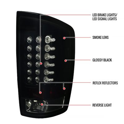 2002-2006 Dodge RAM LED Tail Lights Glossy Black Housing/Smoke Lens