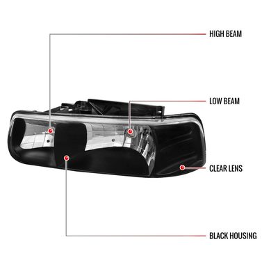 1999-2006 Chevy Silverado/Tahoe/Suburban Factory Headlights Matt Black/Clear